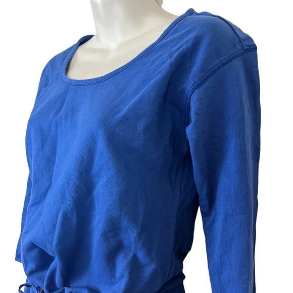 GH BASS & CO Blue Blouson 3/4 Sleeve Knit Mini 100% Cotton Drawstring Dress XS - Picture 4 of 15